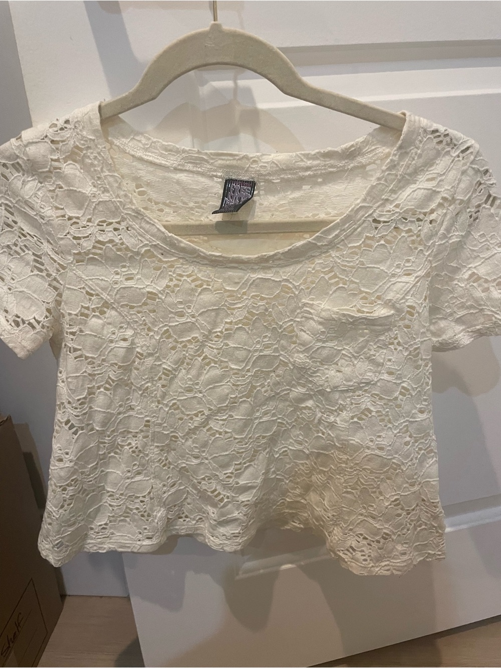 Free People Cream Lace Cropped Scoop Neck Top